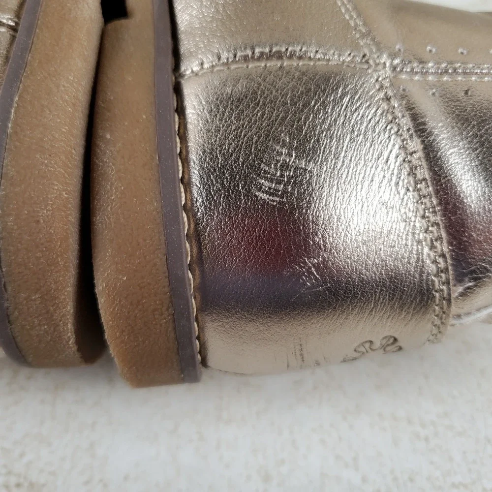 Stride Rite Stella Girls Ankle Boot Sz 10 W Gold Leather Side Zip Perforated Toe